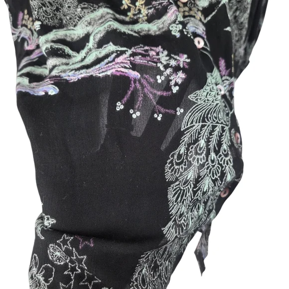 Free People Metallic Blooms Peacock Blouse Button Down Womens Medium Black - Picture 6 of 16